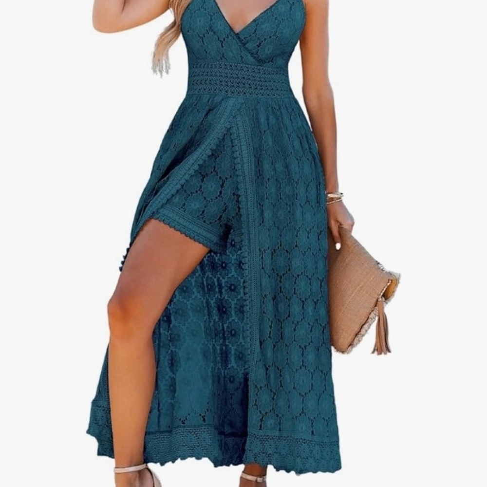 [[Cupshe]] Teal Lace Romper.